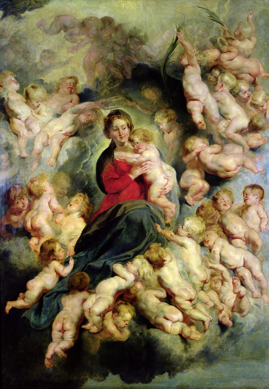 Jomfruen og barnet omgivet af de hellige uskyldige eller, Jomfruen med engle, 1618 af Peter Paul Rubens