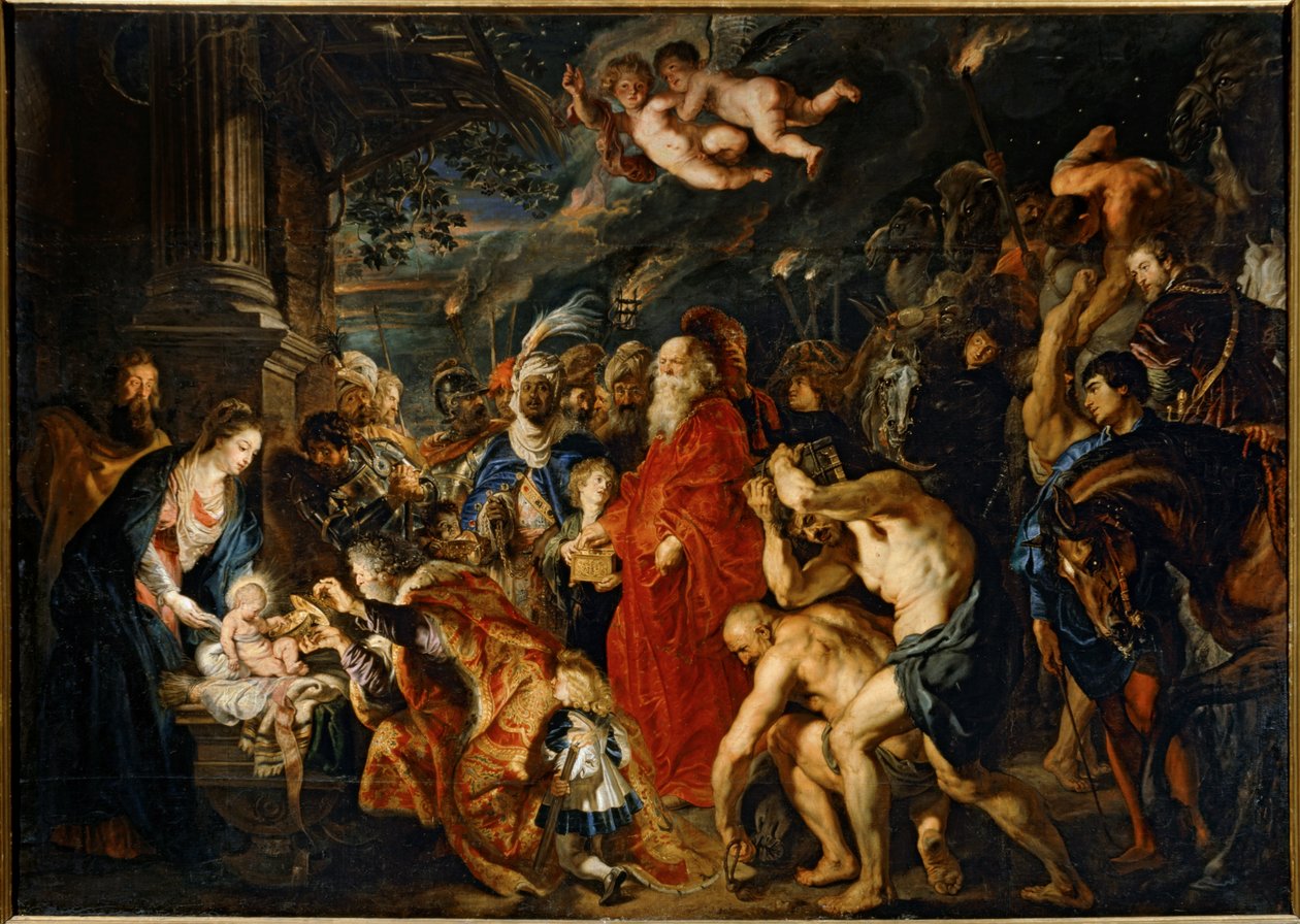 De hellige tre kongers tilbedelse (maleri på lærred) af Peter Paul Rubens