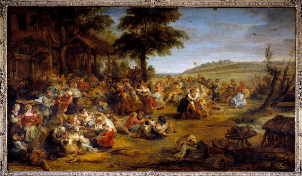 Messen eller brylluppet i landsbyen. Tabel, der repræsenterer et landsparti. Maleri af Pierre Paul (Pierre-Paul) Rubens (eller Peter Paul eller Petrus Paulus) (1577-1640), flamsk skole, ca. 1635-1638. Olie på træ. Mål: 1,49 X 2,61 m. Musée du Louvre - The  af Peter Paul Rubens