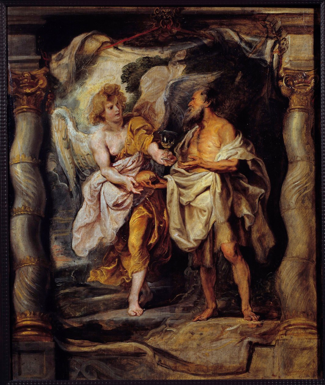 Profeten Elias modtager brød og vand fra en engel Maleri af Pierre Paul (Pierre-Paul) Rubens (eller Peter Paul eller Petrus Paulus) (1577-1640) 1600-tallets søn. 0,53x0,63 m Bayonne, Musee Bonnat af Peter Paul Rubens