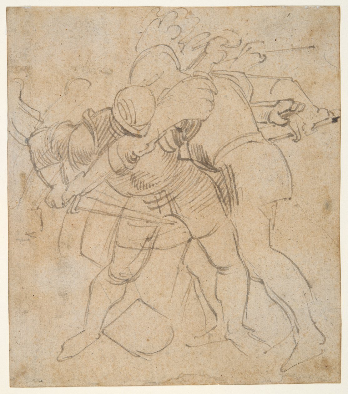 To pansrede soldater i kamp (r); en hund (v) af Peter Paul Rubens