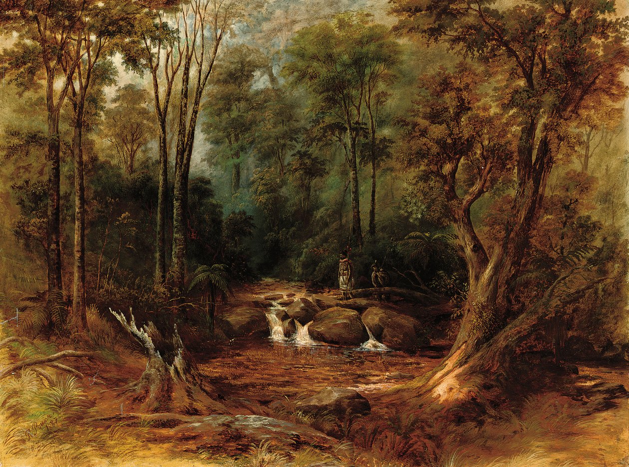 Maorier krydser en skovstrøm, 1887 af Peter Power