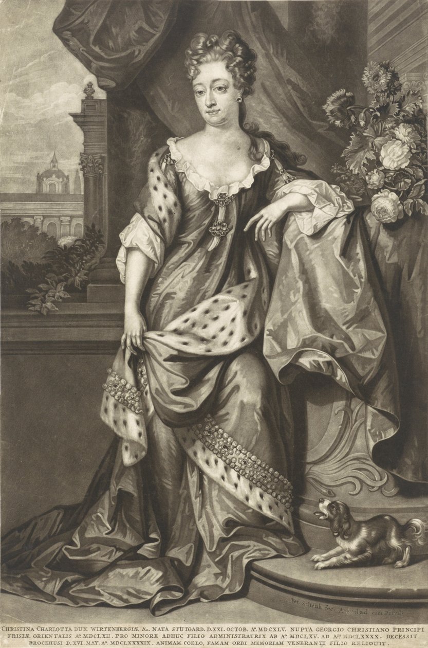 Christine Charlotte af Württemberg 1645-1699, prinsesse af Østfrisland, ca 1699. af Peter Schenk