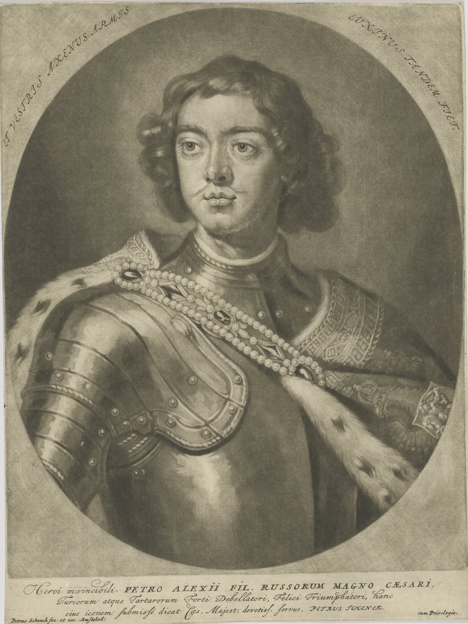 Portræt af kejser Peter I den Store 1672-1725, um 1700. af Peter Schenk