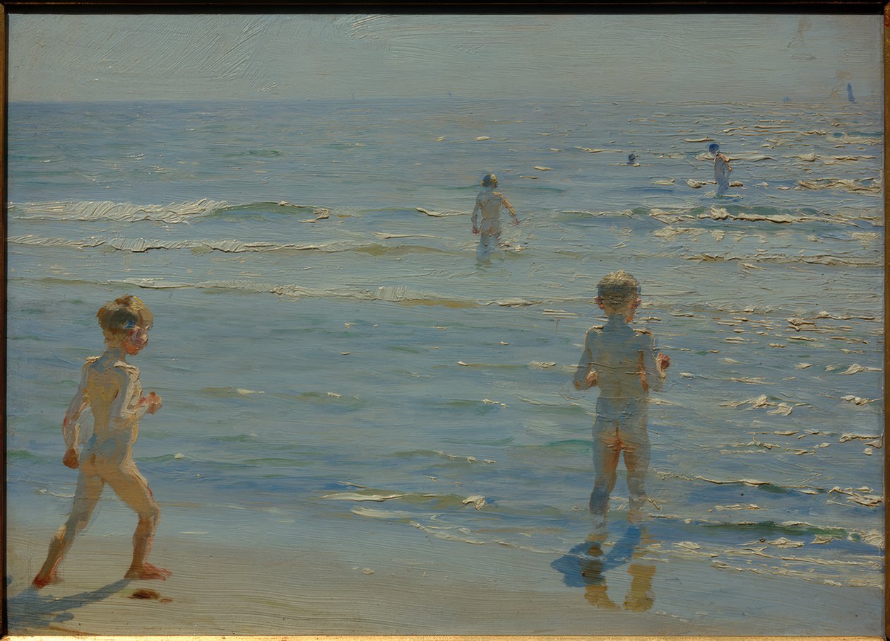 Badende drenge. Solskin. Skagen af Peder Severin Krøyer
