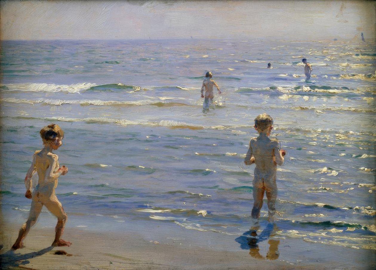 Badende drenge. Solskin. Skagen af Peder Severin Krøyer