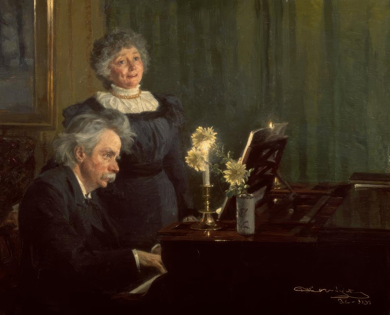 Edvard Grieg akkompagnerer sin hustru på klaveret af Peder Severin Krøyer