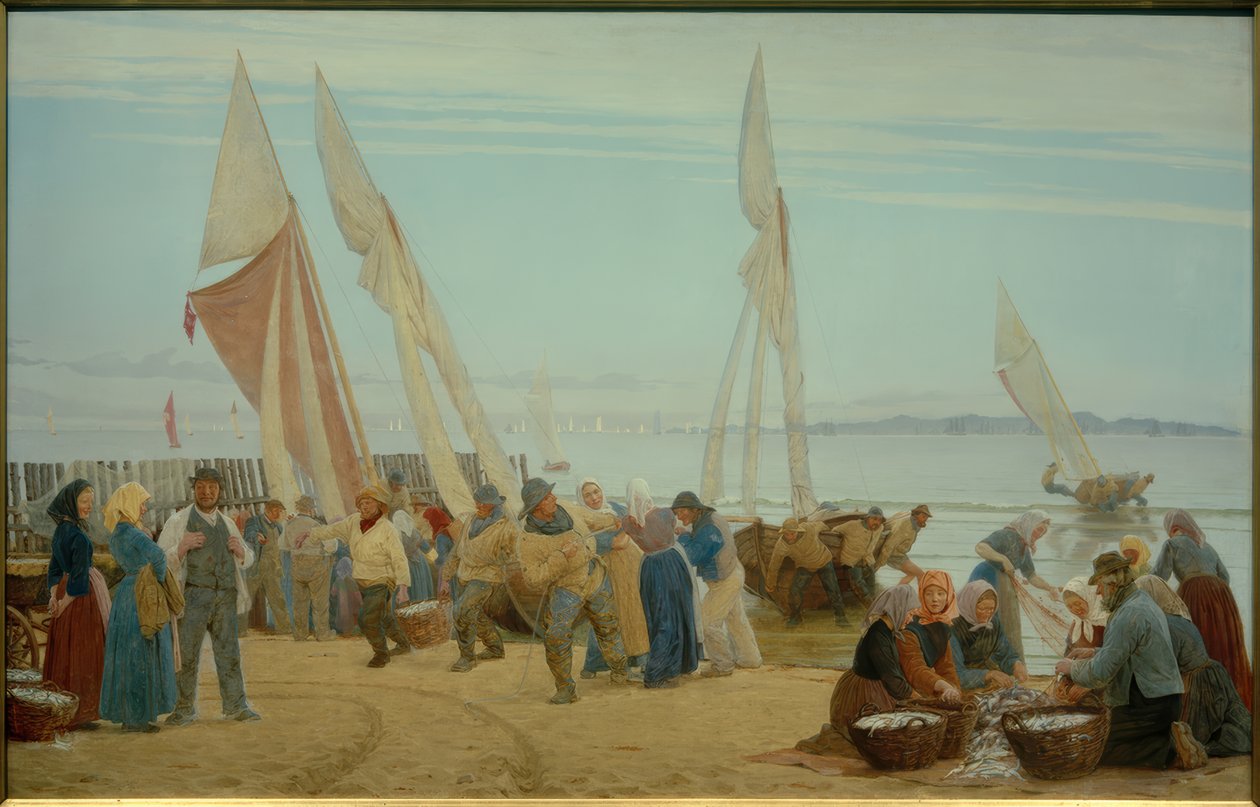 I morgen hos Hornbaek. Fiskerne kommer i land af Peder Severin Krøyer