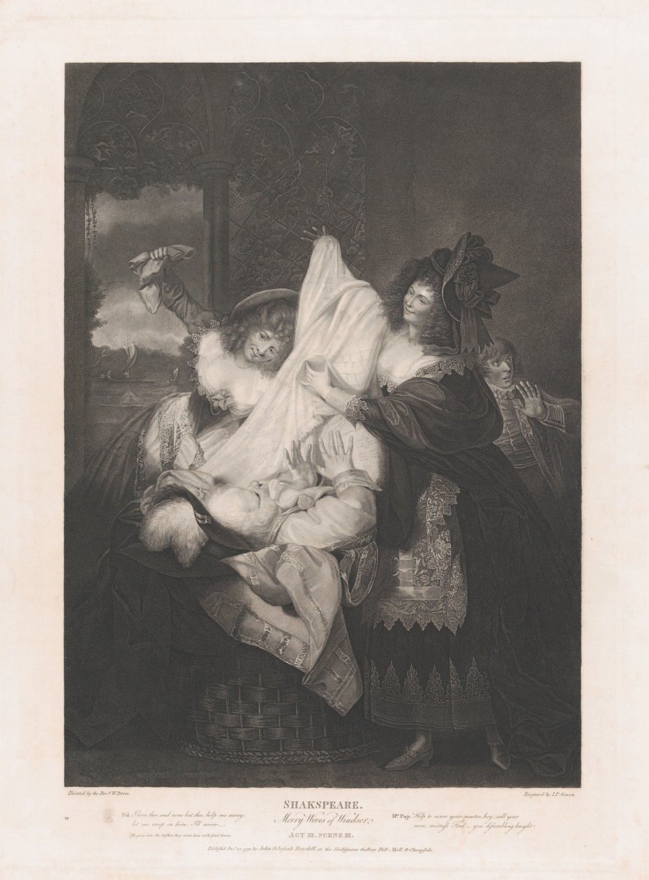 Falstaff in the Buck Basket Shakespeare, Merry Wives of Wi..., første gang udgivet 1793, genudgivet 1852. af Peter Simon