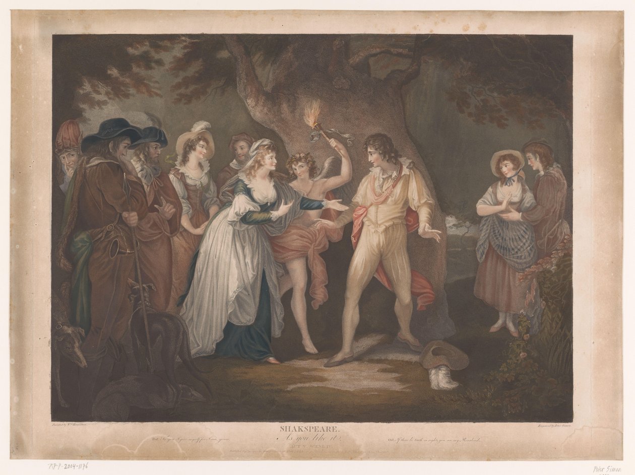 Rosalind viser Orlando i sit hjem Shakespeare. Som du kan lide det (titel på objekt) af Peter Simon