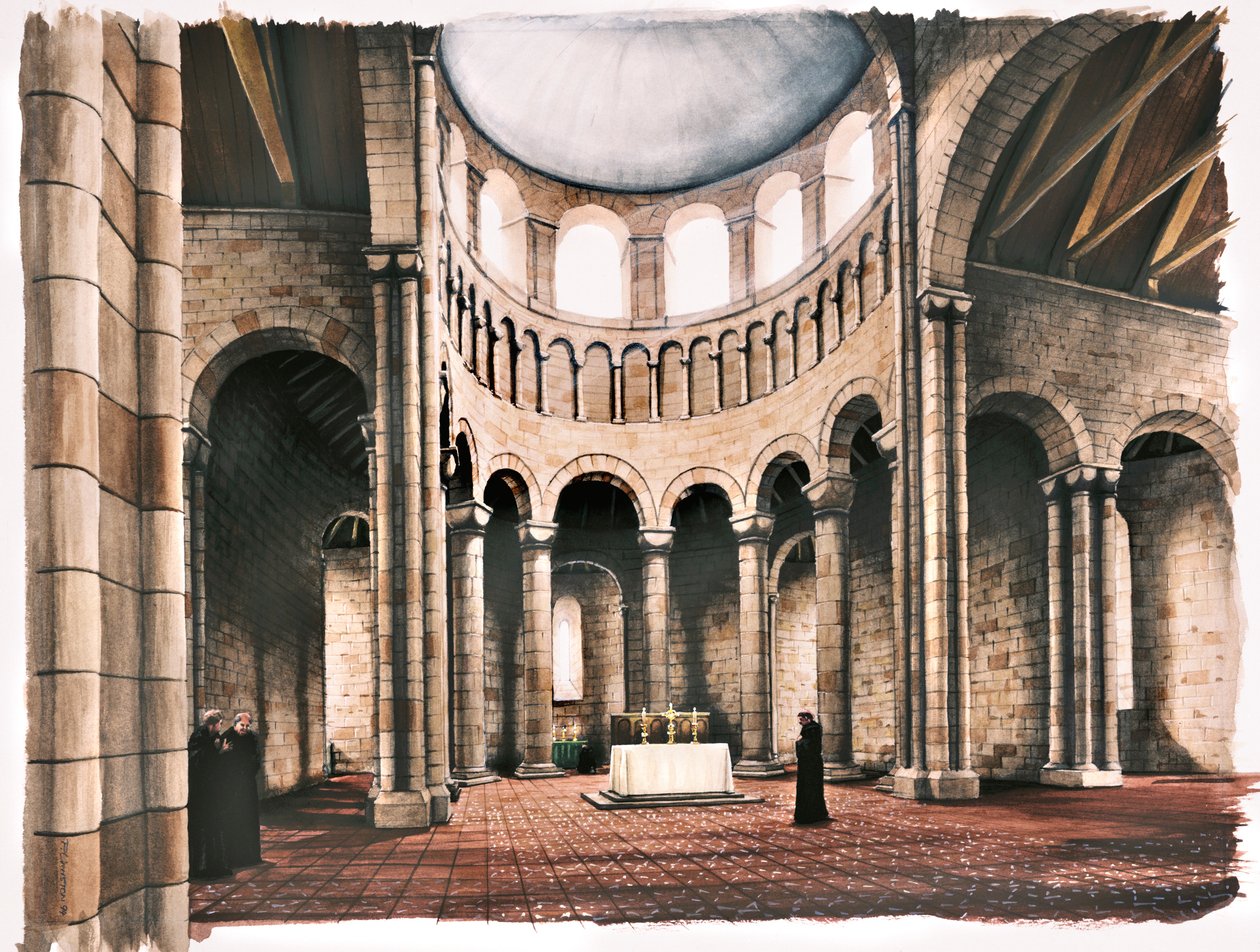Interiør af Battle Abbey-kirken, Sussex, i det 12. århundrede c1980-c2008 af Peter Urmston