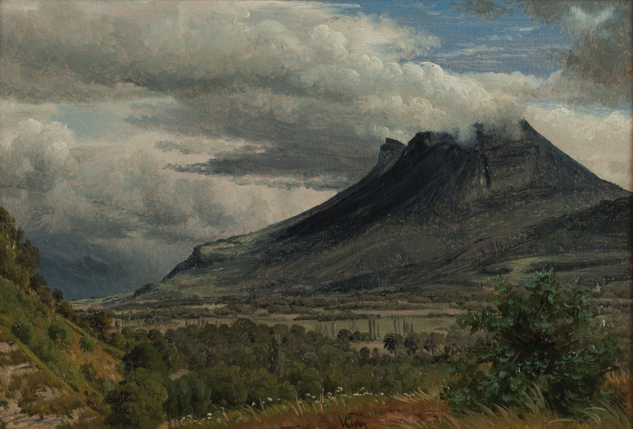 Granier-massivet, udsigt taget fra Cluse de Chambéry 1850 Olie på papir af Peter Vilhelm Carl Kyhn