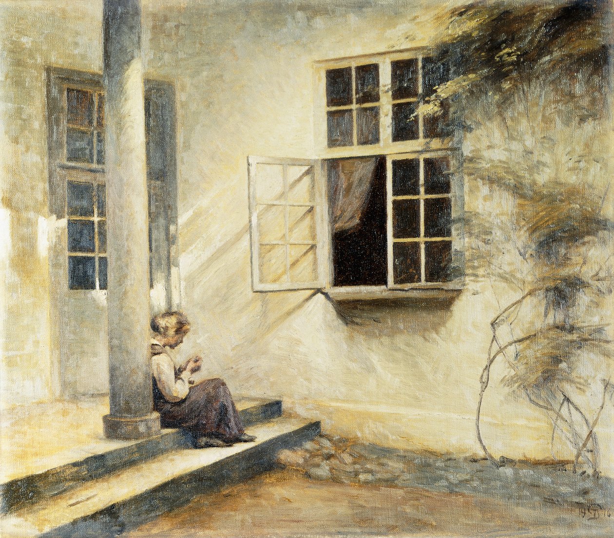 En pige, der sidder på en veranda, Liselund af Peter Vilhelm Ilsted
