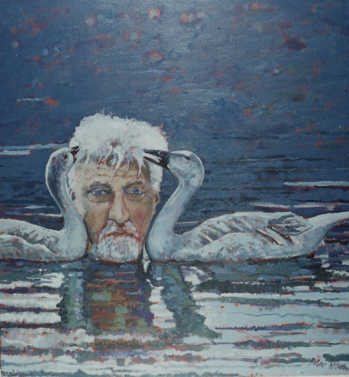 Conrad Lorenz med gæslinger, 2000 (olie på lærred) af Peter Wilson