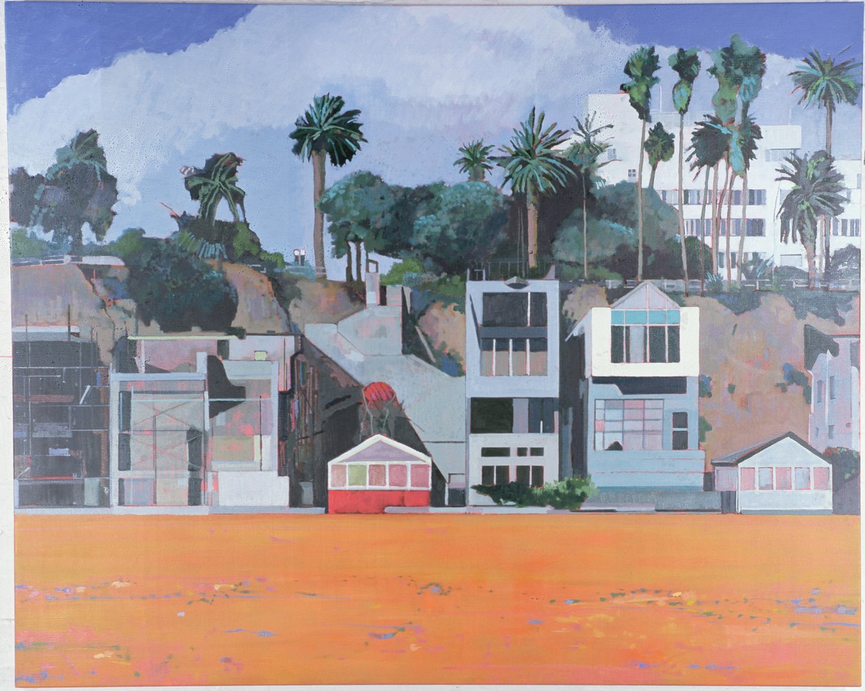 Houses Under the Cliff, Santa Monica, USA, 2002 (olie på linned) af Peter Wilson
