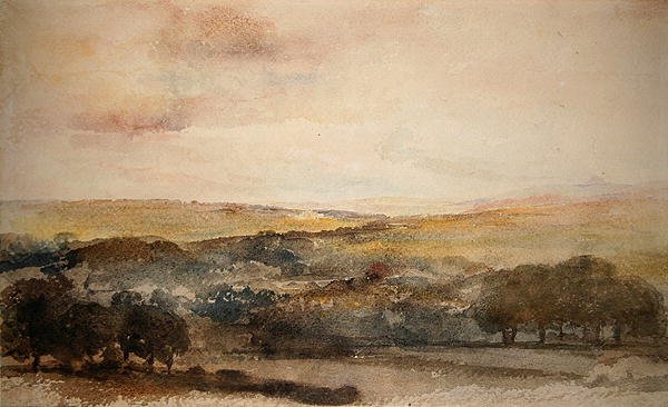 En fjern udsigt over Lowther Castle, Westmorland (akvarel på papir) af Peter de Wint