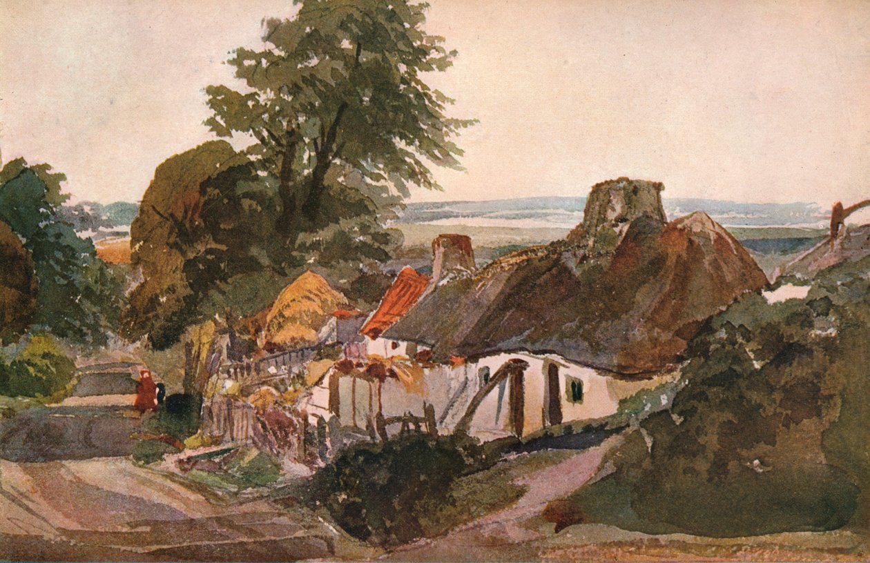 En bane med hytter, c1820 af Peter de Wint