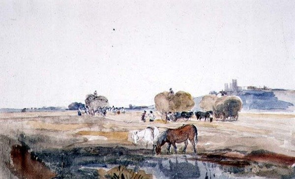 A Lincoln Hayfield (akvarel på papir) af Peter de Wint
