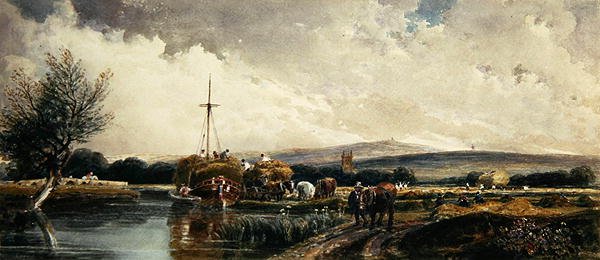 A Village near Dorking (akvarel på papir) af Peter de Wint