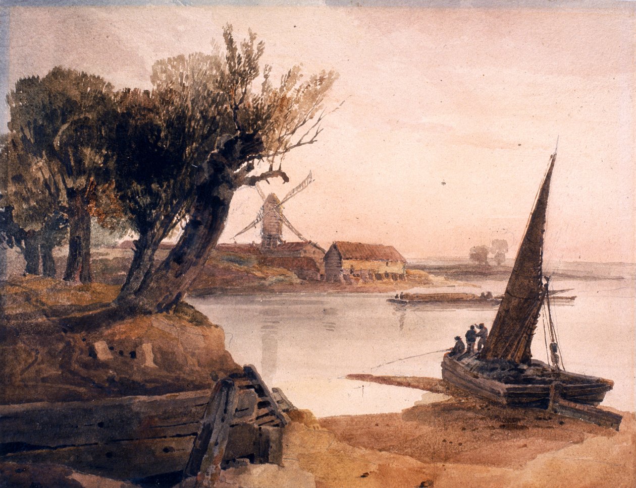 On the River Witham (wc på vævet papir) af Peter de Wint