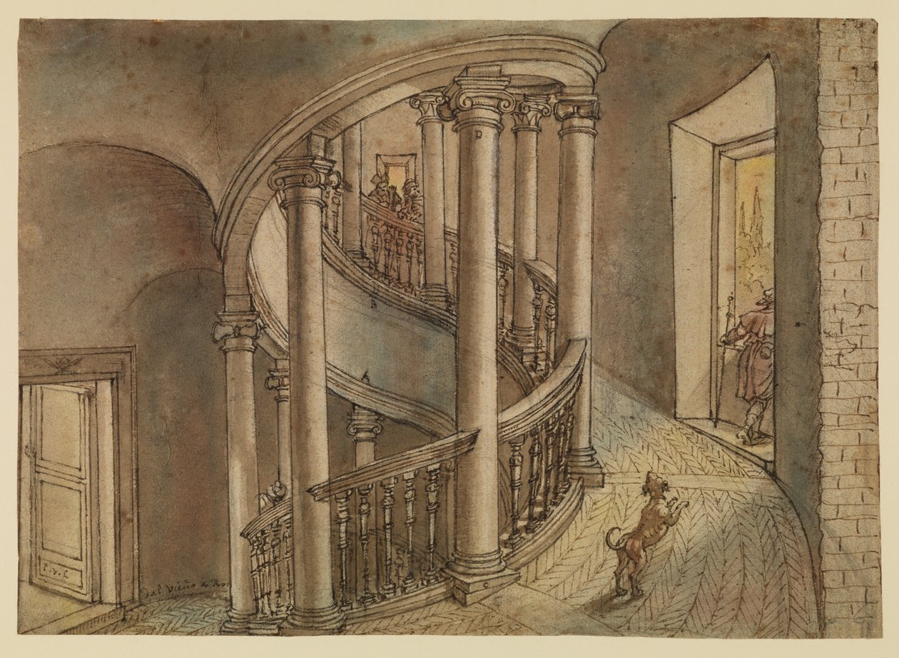 Belvedere-trappen, fra Bramantes Scala di Chiocciola, i Cortile di San Damaso, Vatikanet af Peter van Lint