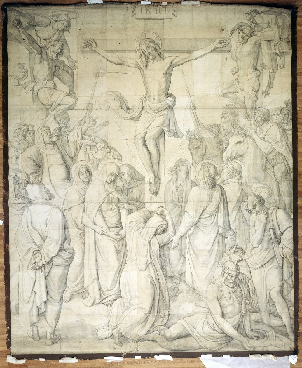 Kristus på korset. Karton til freskerne i Ludwigskirken i München af Peter von Cornelius