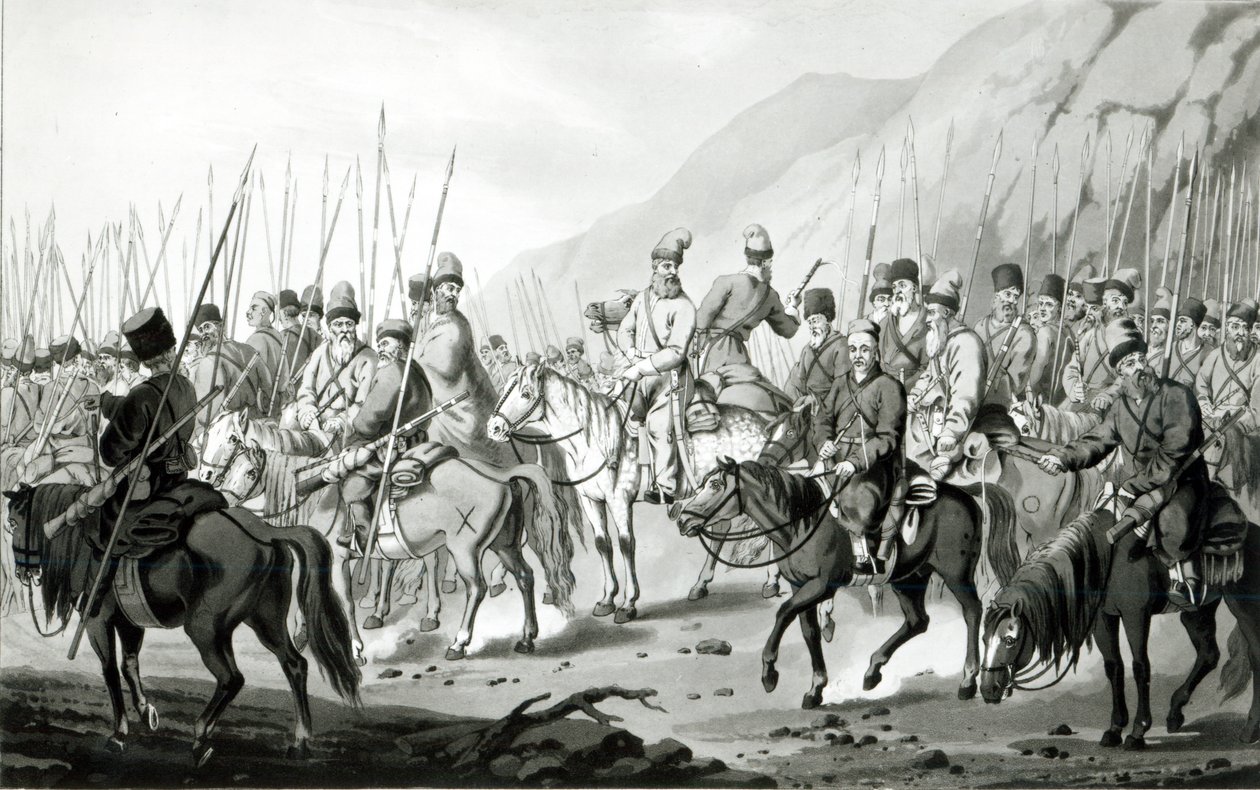 Forskellige stammer af russiske kosakker i marchorden, 1813 af Peter von Hess