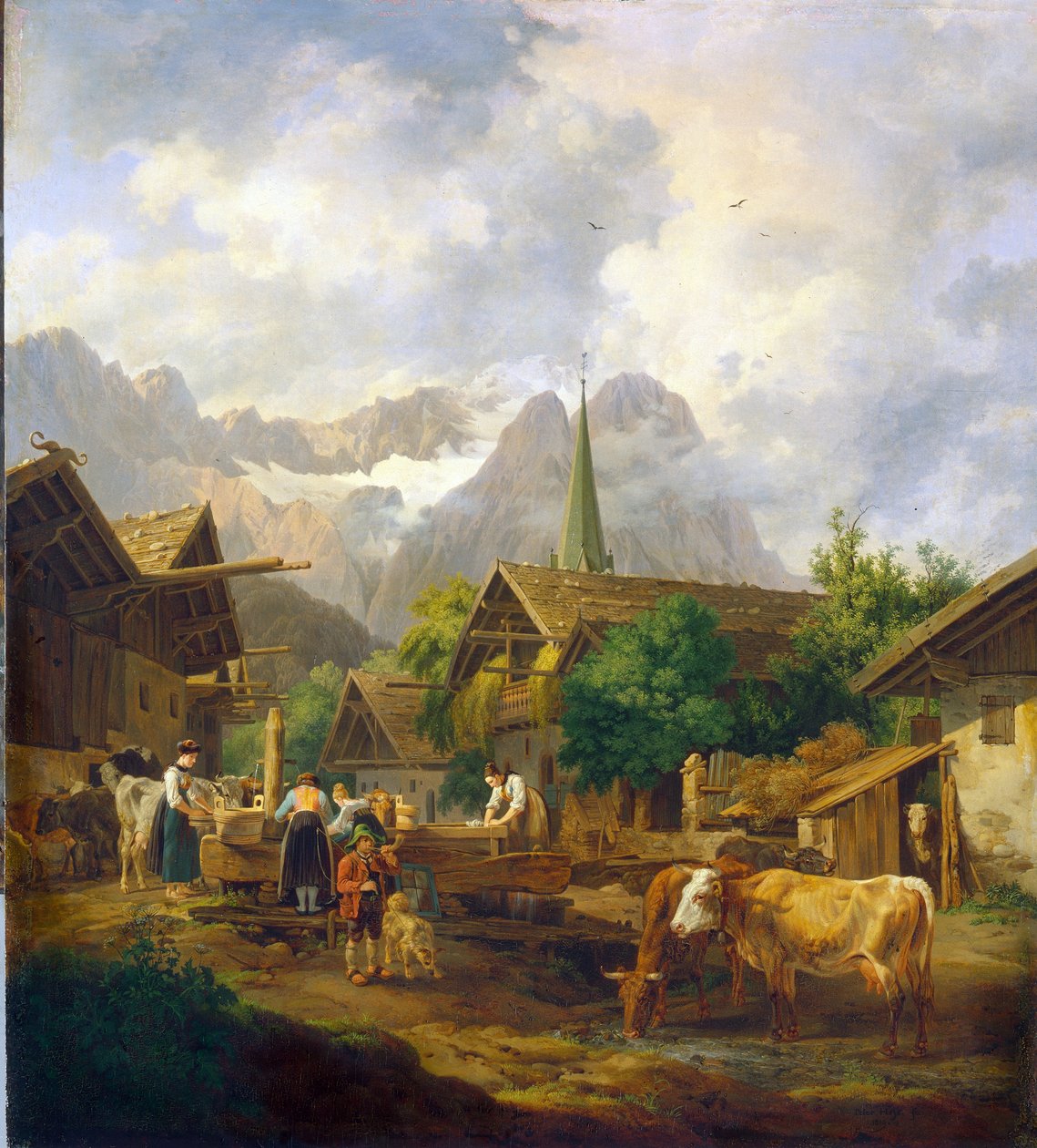 Morgen i Partenkirchen (Tyskland) - Maleri af Peter von Hess (1792-1871), olie på træ af Peter von Hess