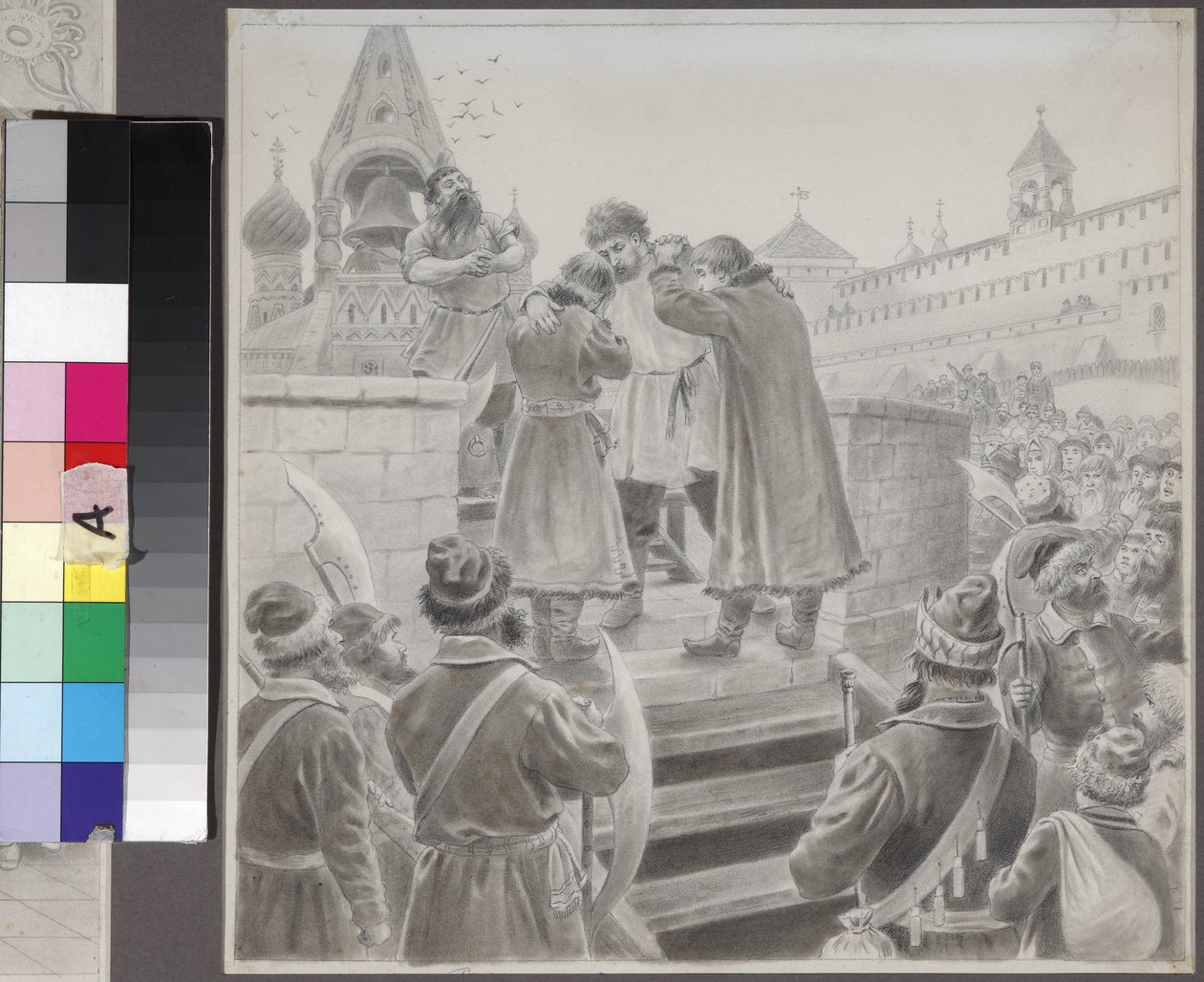 Illustration til digtet The Song of the Merchant Kalashnikov af M. Lermontov par Korovin, Pyotr Ivanovich (1857-1919), - Blyant på papir - Statens Lermontov Museum Tarkhany af Petr Korovin