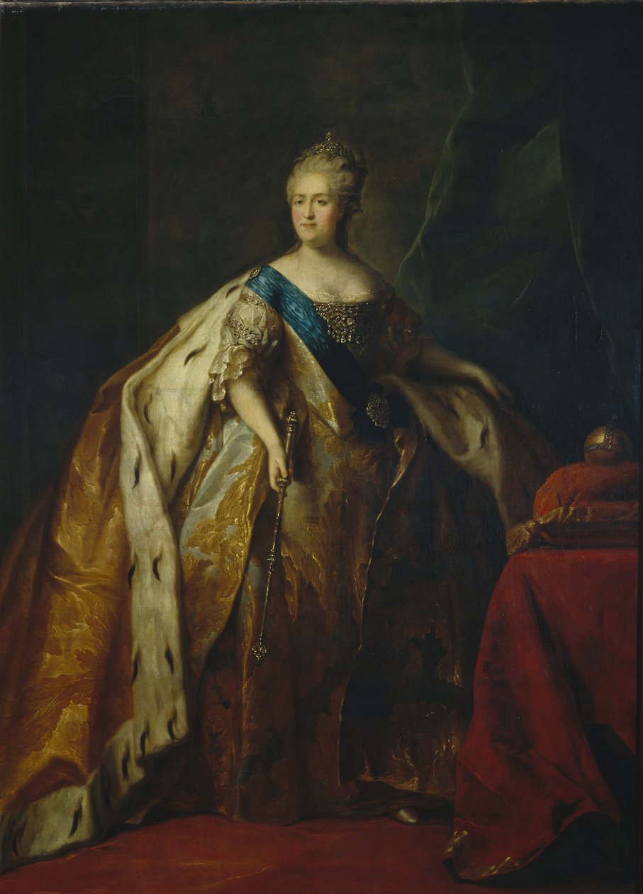 Portræt af kejserinde Catherine II 1729-1796, 1796 af Petro Semyonovich Drozhdin