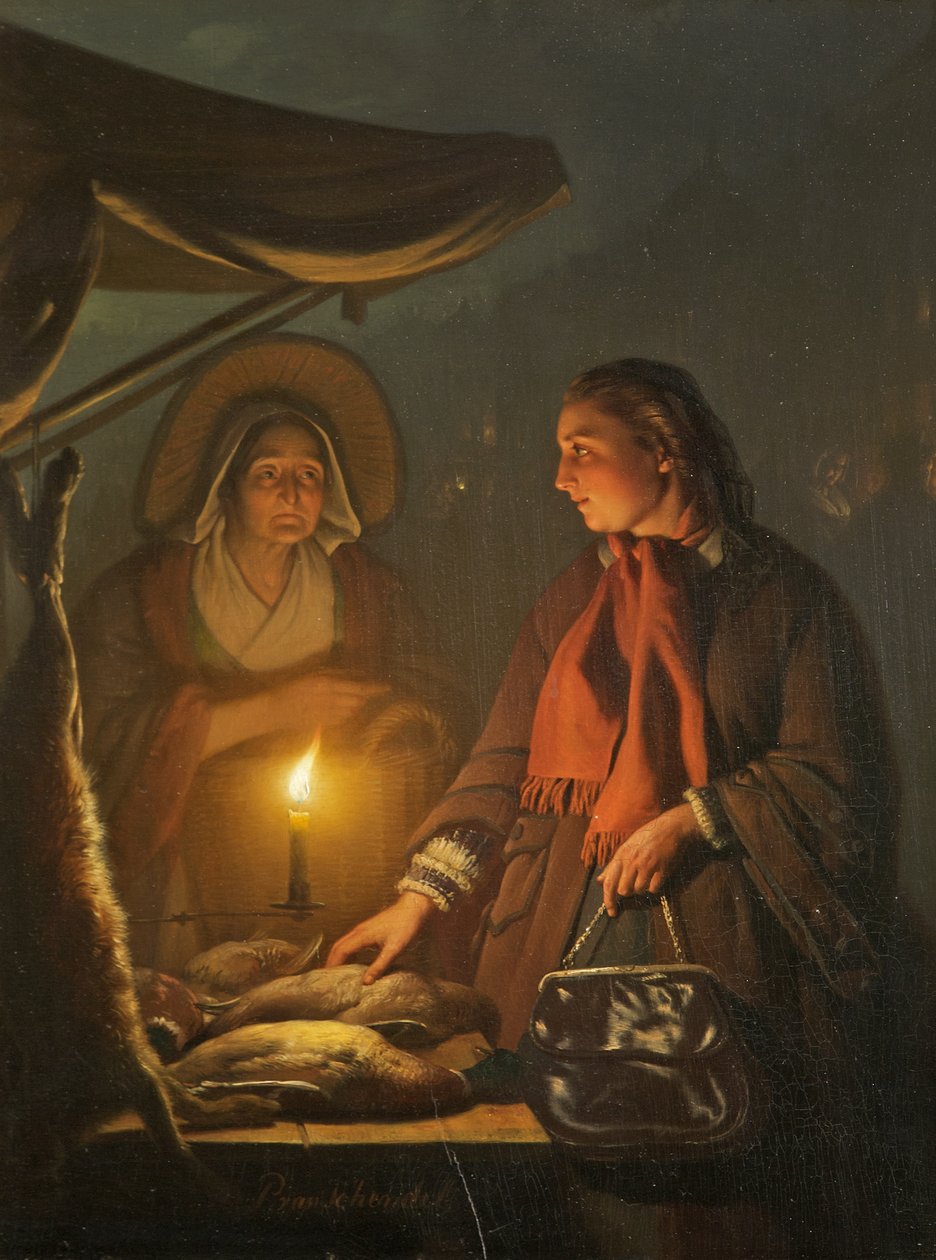 Fjerkræboden, c.1845-55 af Petrus van Schendel