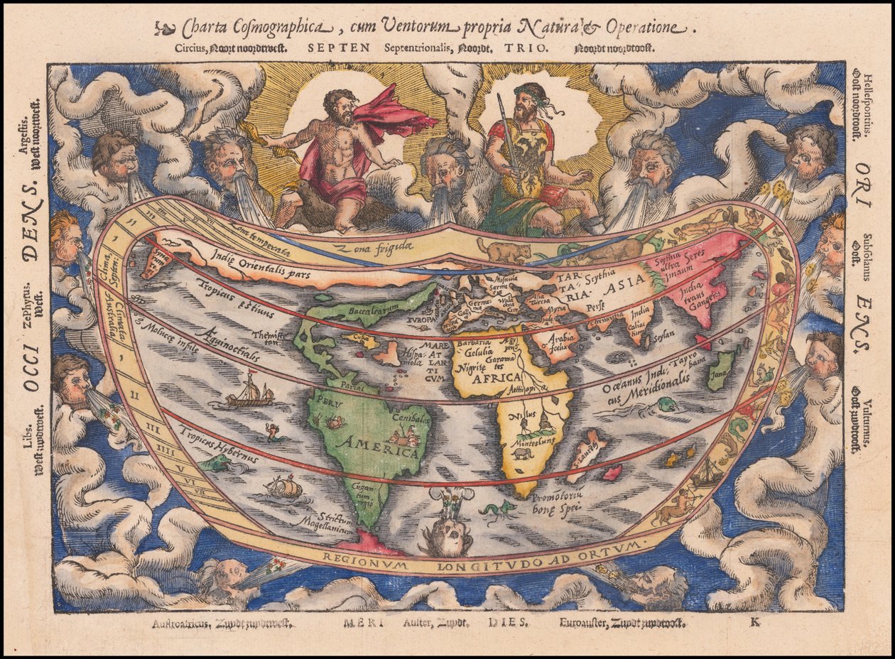 1544 kort - Charta Cosmographica, Cum Ventorum Propria Natura et Operatione af Petrus Apianus
