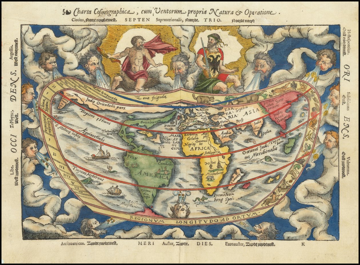 1553 kort - Charta Cosmographica, Cum Ventorum Propria Natura et Operatione af Petrus Apianus