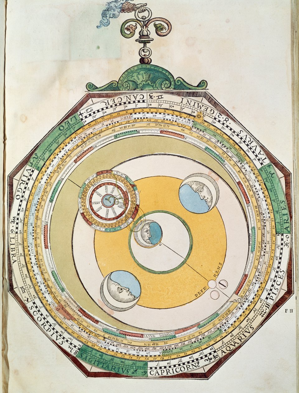 Tabel over Månens bevægelser i forhold til Solen, fra Astronomicum Caesareum af Petrus Apianus