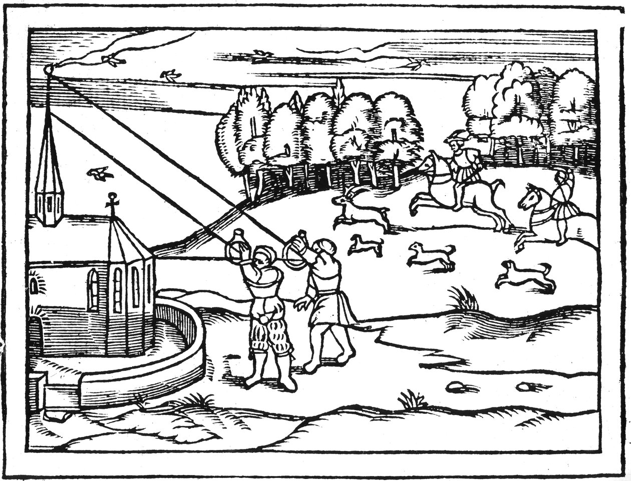 Brug af astrolaber til at beregne højden af et tårn, 1539 af Petrus Apianus