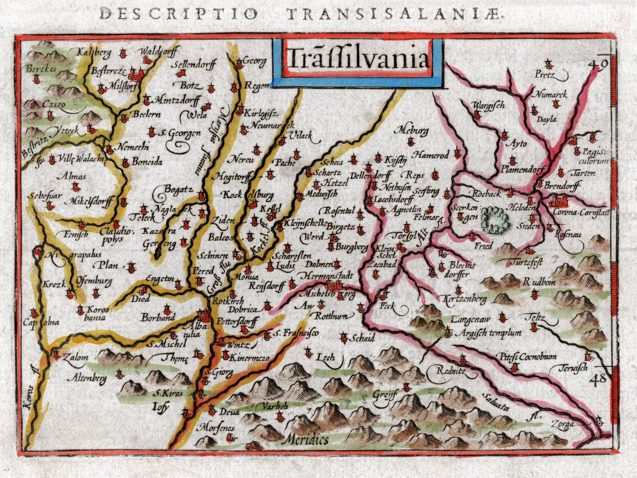 Kort over Transsylvanien 1616 af Petrus Bertius