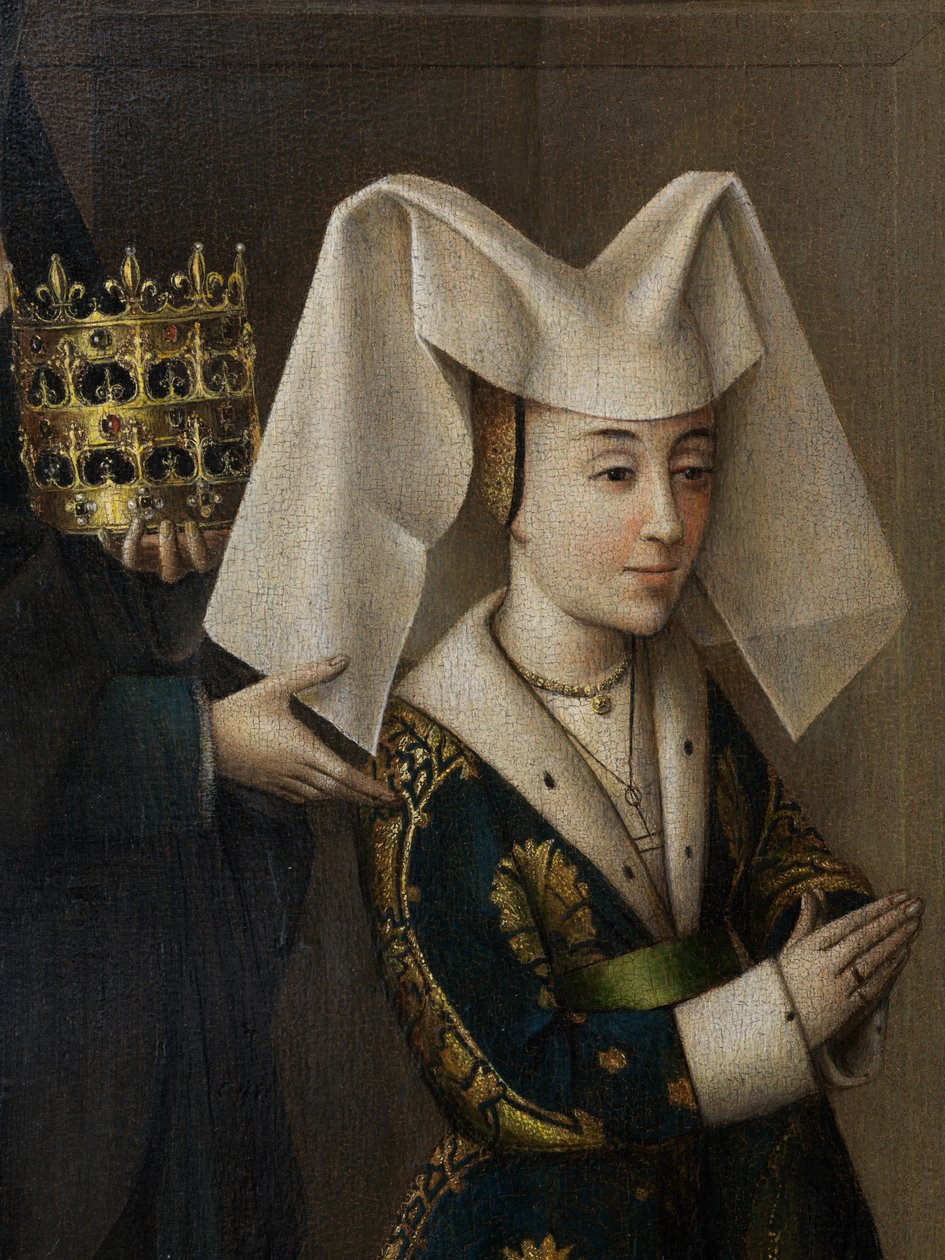 Detalje af Isabella af Portugal og St. Elizabeth, ca. 1457-60 (olie på lærred) af Petrus Christus