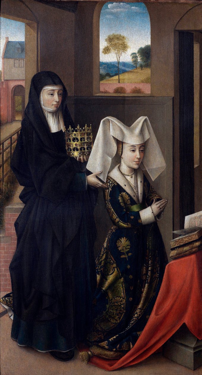 ""Portræt af Isabella af Portugal (1397-1471) repræsenteret med Saint Elizabeth"" (Isabel af Portugal med Saint Elizabeth) Maleri af Petrus Christus (1410/20-1475/76) - 1457-1460 - Olie på træ Dim 59x33 cm Groeningemuseum, Brugge af Petrus Christus