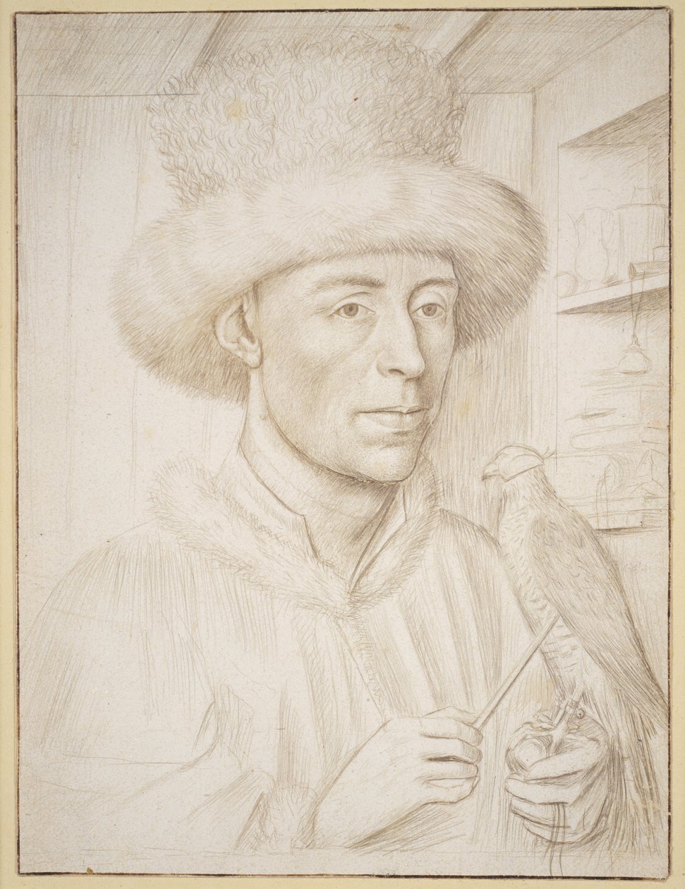 Falconer, n. 1445-1450 (hopeakärki ruskealla musteella paperilla) af Petrus Christus