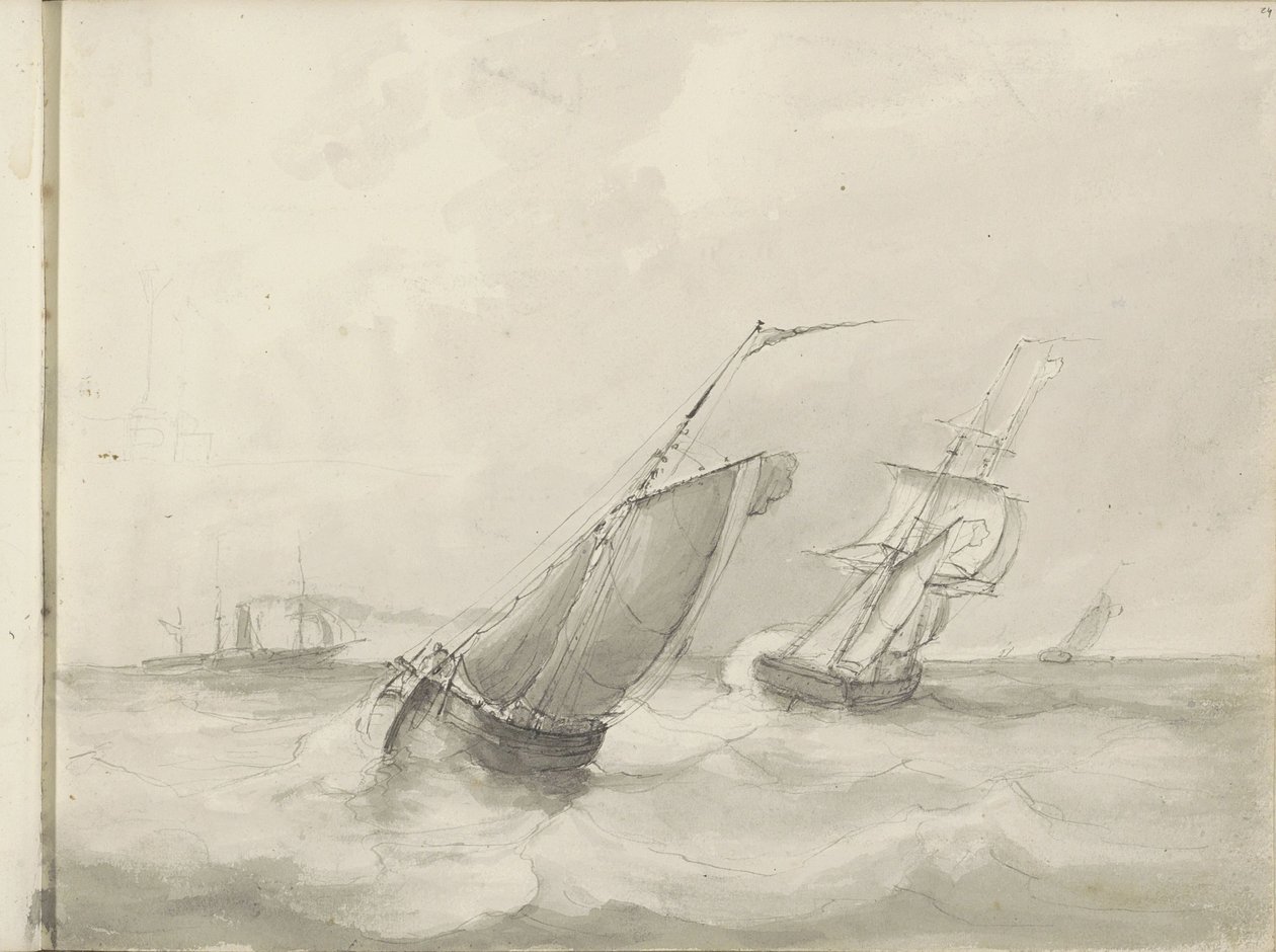 Sejlskibe til søs af Petrus Johannes Schotel (circle of)