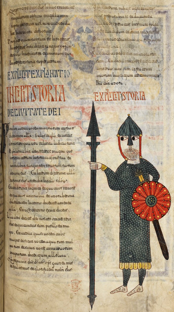 En vestgotisk soldat klædt i knælang ringbrynje og leggings, illustration fra 