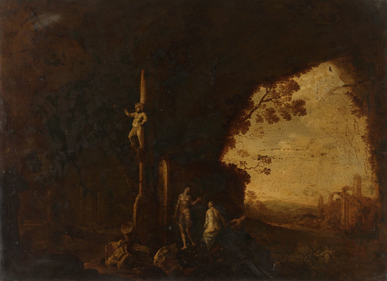 Nymfer i en hule med antikke ruiner af Petrus van Hattich