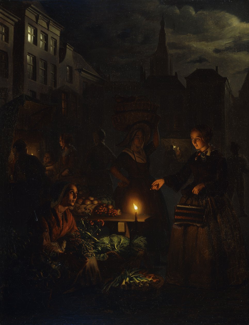 En markedsscene om natten, af Petrus van Schendel