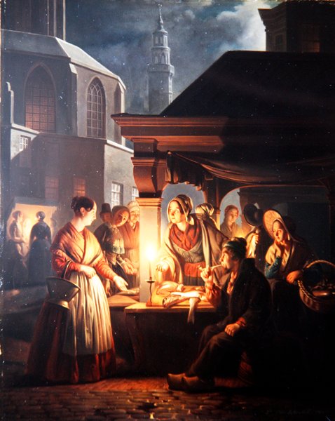 Fiskeboden (olie på panel) af Petrus van Schendel