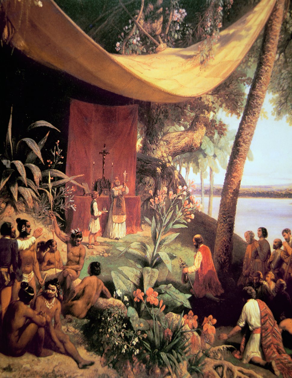Den første messe afholdt i Amerika (olie på lærred) af Pharamond Blanchard