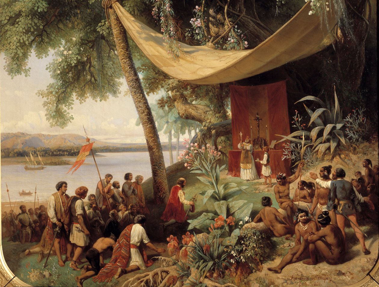 Den første messe i Amerika (1400-tallet) Messe i Cuba i 1494 2. rejse fra Columbus til Havana). Detalje. Maleri af Blanchard Pharamond (1805-1873) af Pharamond Blanchard