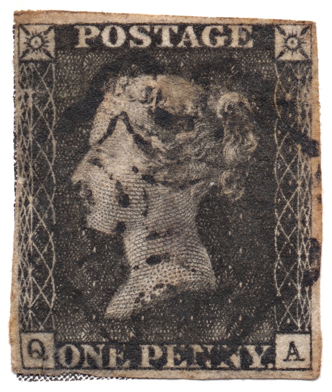 One Penny Black, verdens første frimærke, ca. 1840 af Philately