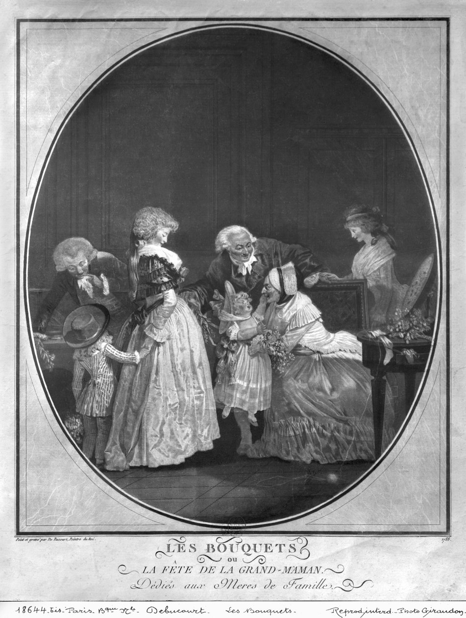 Blomsterklaser eller fejrende bedstemor, 1788 af Philibert Louis Debucourt