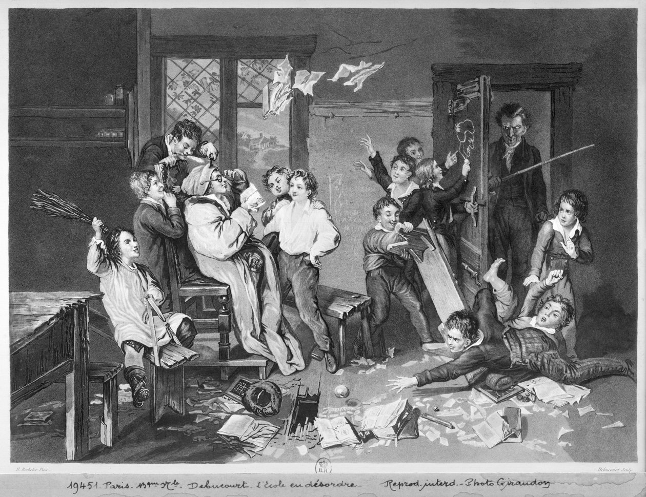 Uordensscene i skolen (akvatinte) af Philibert Louis Debucourt