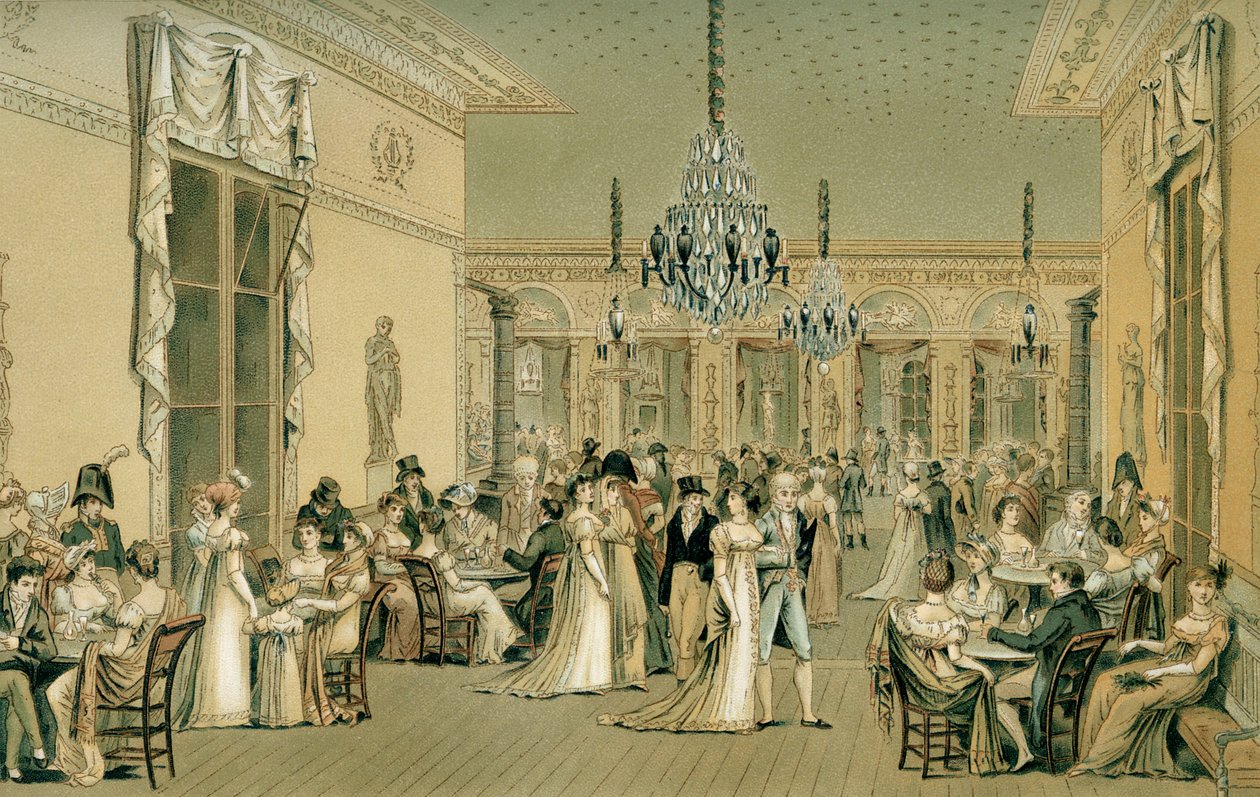 Salon på Café Frascati, Paris (Le Grand Salon de Frascati) af Philibert Louis Debucourt